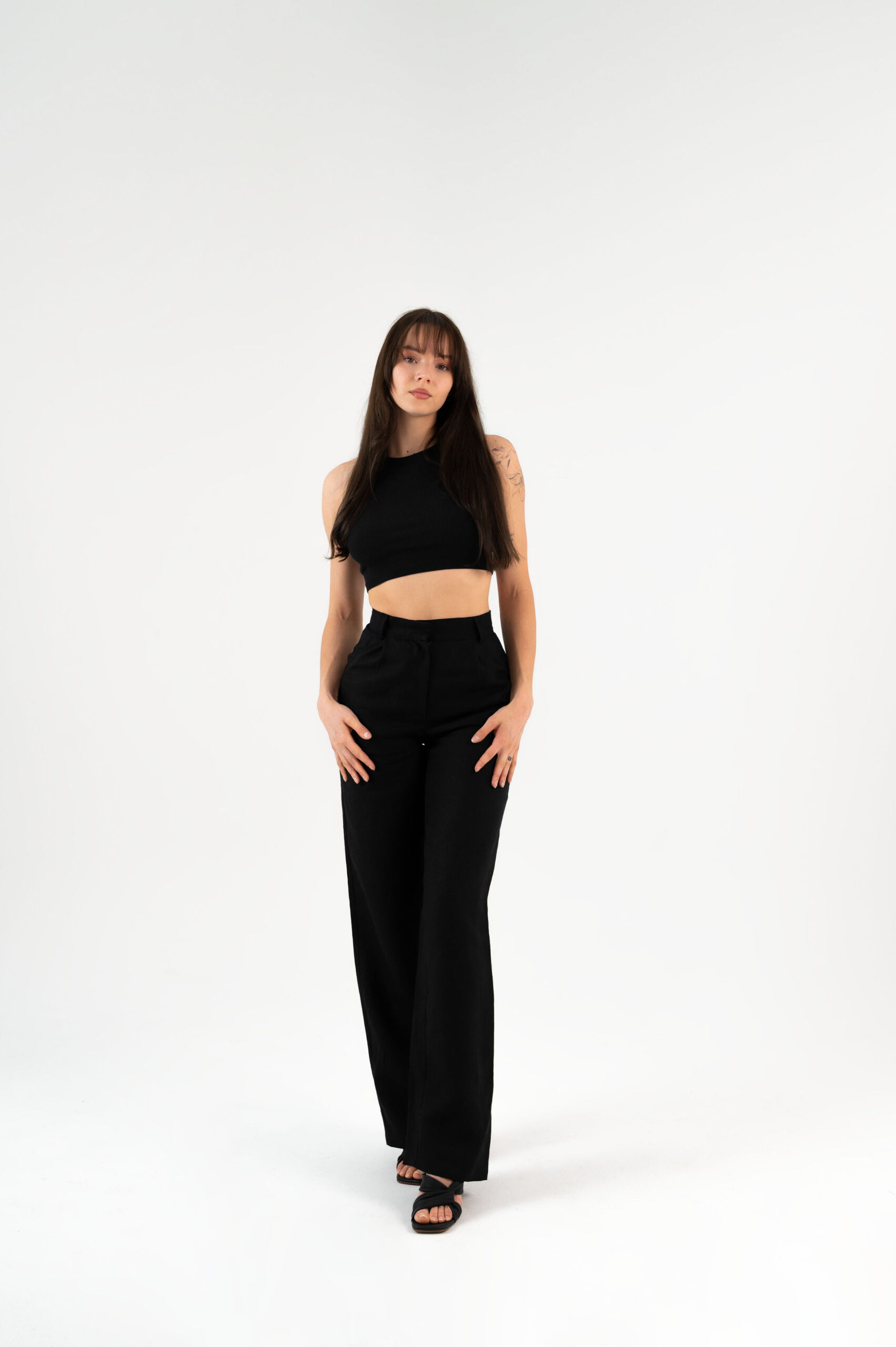 linen wide leg black