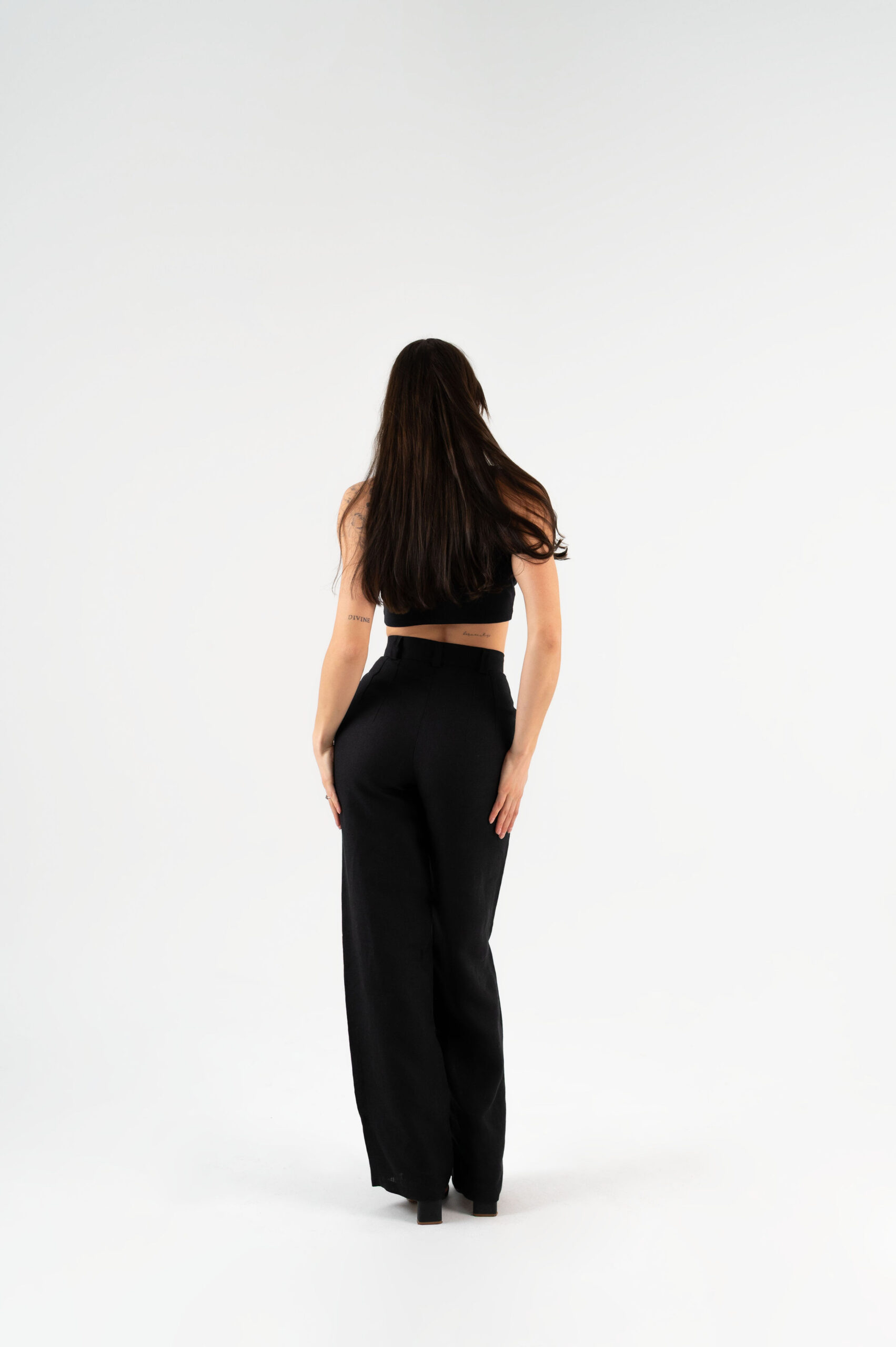 linen wide leg black