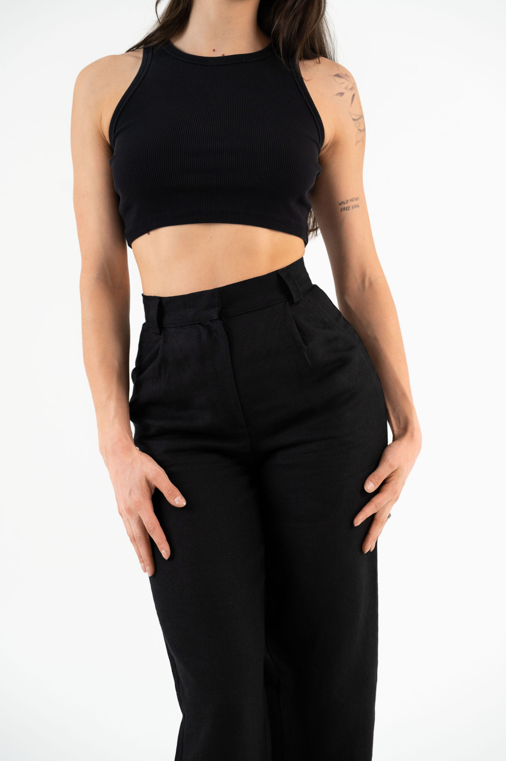 linen wide leg black