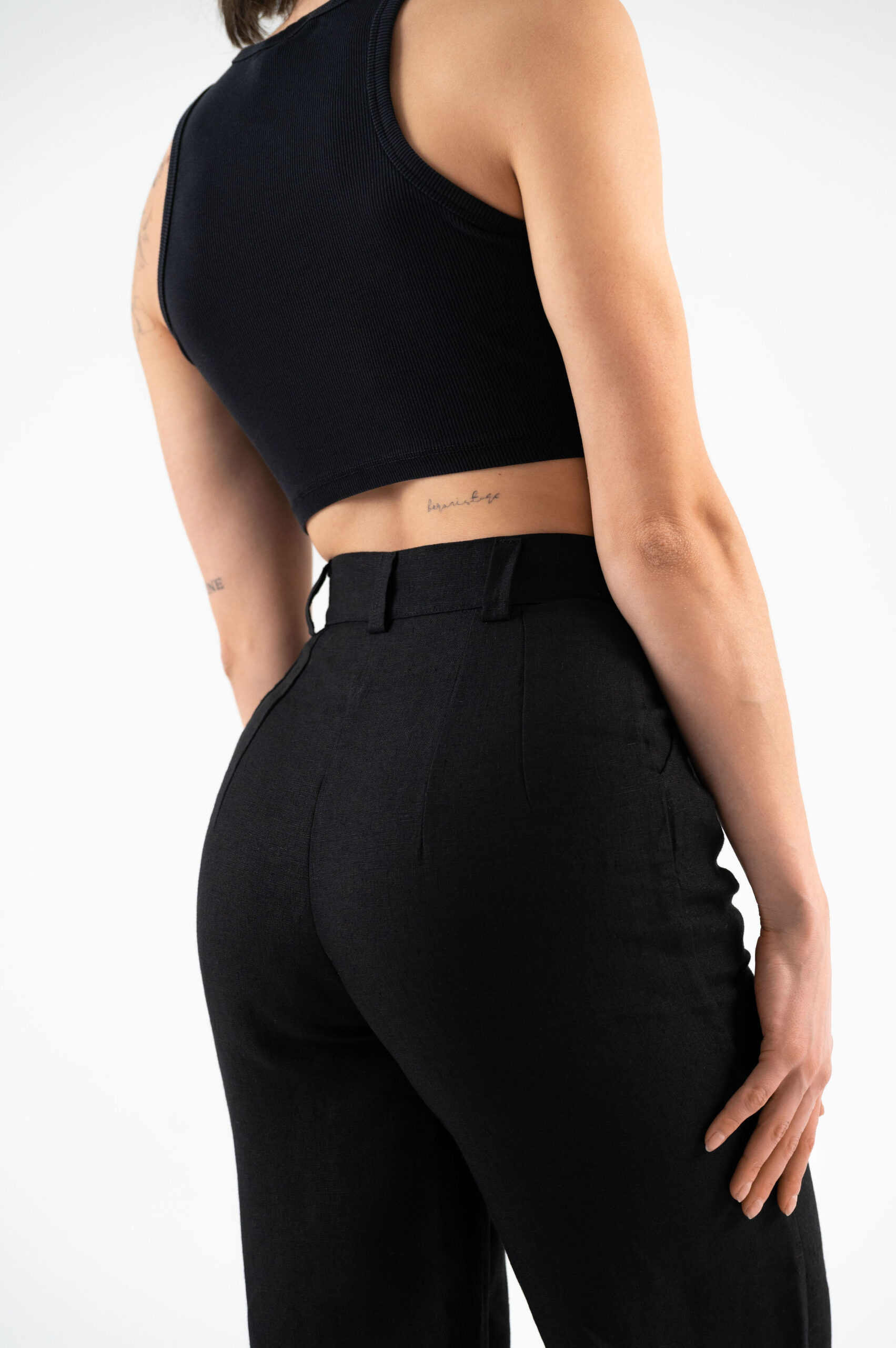 linen wide leg black