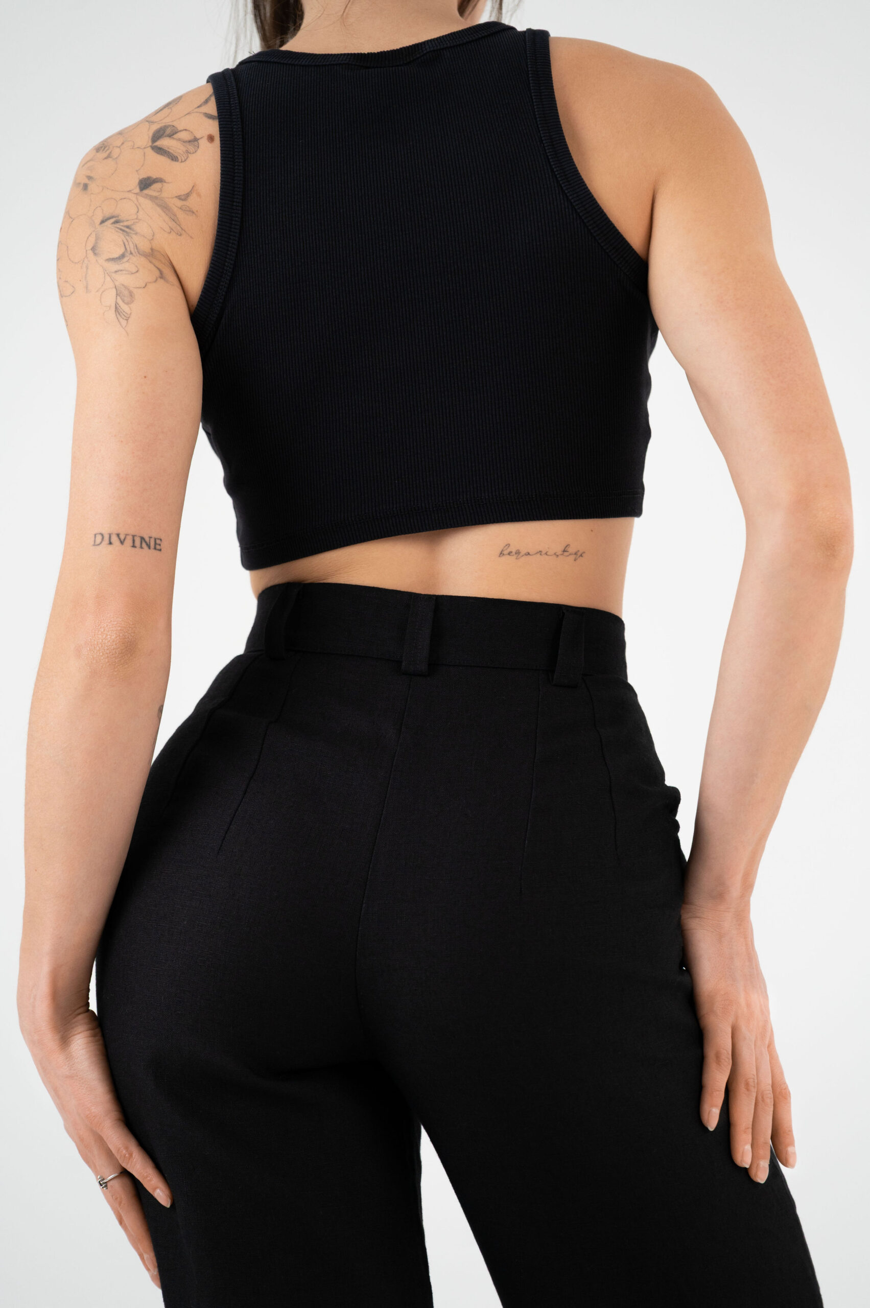 linen wide leg black